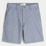 At-the-Knee Linen-Blend Flex-Waist Shorts - navy stripe