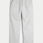 Linen-Blend Loose Pull-On Pants - light gray