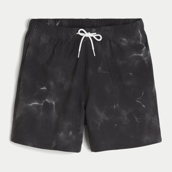 Mid-Thigh Volley Swim Trunks - black tie-dye