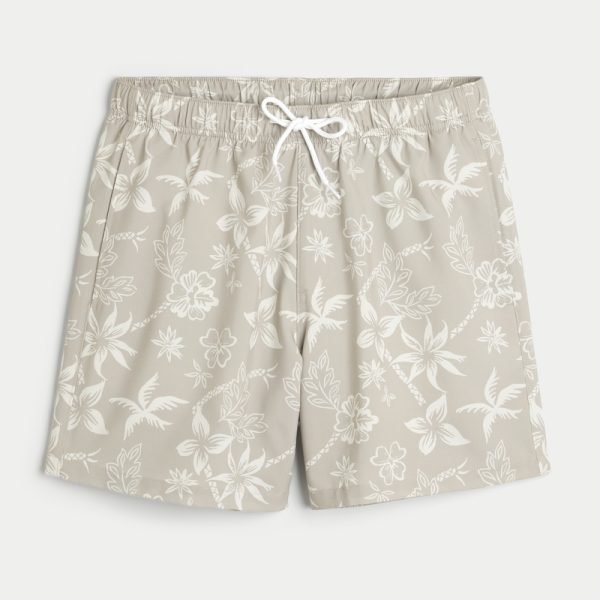 Mid-Thigh Volley Swim Trunks - tan floral