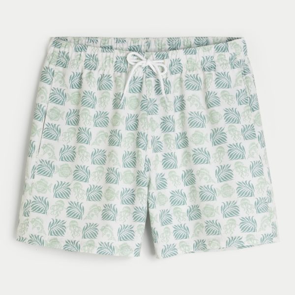 Mid-Thigh Volley Swim Trunks - green print