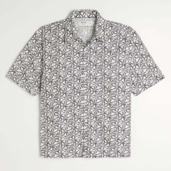 Boxy Tropical Pattern Linen-Blend Shirt - black floral