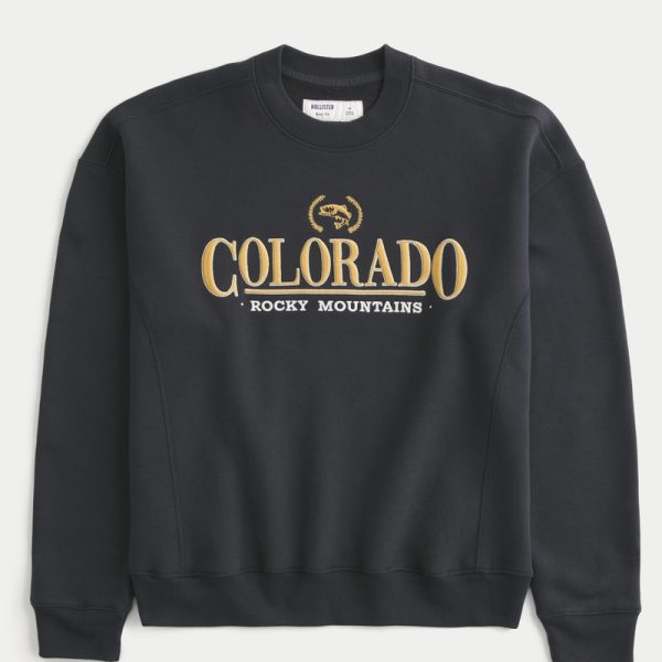 Boxy Colorado Graphic Crew Sweatshirt - black