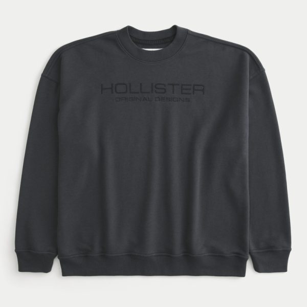 Baggy Terry Logo Graphic Crew Sweatshirt - black