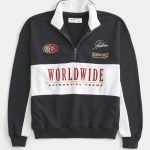 Boxy Terry Racing Graphic Half-Zip Sweatshirt - black and white