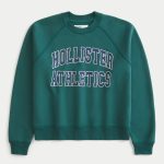 Boxy Crop Logo Graphic Crew Sweatshirt - dark emerald