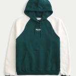 Boxy Logo Hoodie - dark green and cream