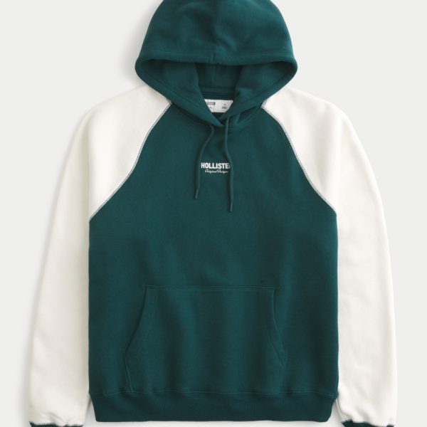 Boxy Logo Hoodie - dark green and cream