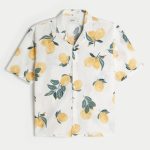 Linen-Blend Short-Sleeve Pattern Shirt - white print
