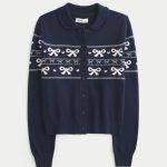 Easy Bow Pattern Cardigan - navy blue