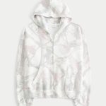 Oversized Zip-Up Hoodie - cream camo