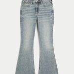 High-Rise Dark Wash Embroidered Florals Flare Jeans - medium