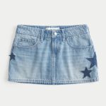 Medium Wash Embroidered Denim Mini Skort - light medium