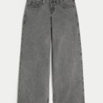Low-Rise Light Wash Foldover Waist Super Baggy Jeans - washed black