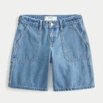 Low-Rise Dark Rinse Wash Baggy Jort - medium