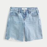 Low-Rise Dark Rinse Wash Baggy Jort - medium wash
