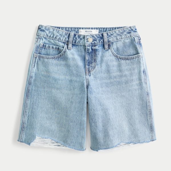 Low-Rise Dark Rinse Wash Baggy Jort - medium wash
