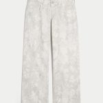 Low-Rise Dark Wash Foldover Waist Baggy Jeans - white camo