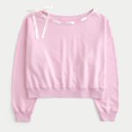 Off-the-Shoulder Tie Sweatshirt - rose quartz