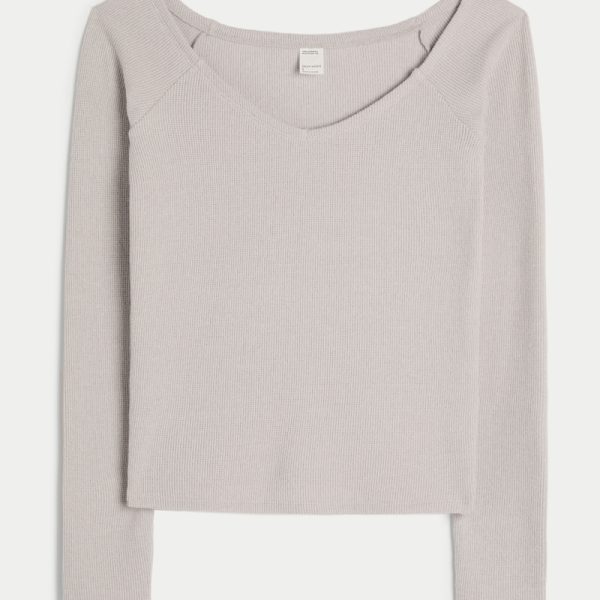 Gilly Hicks Wide V-Neck Top - light grey