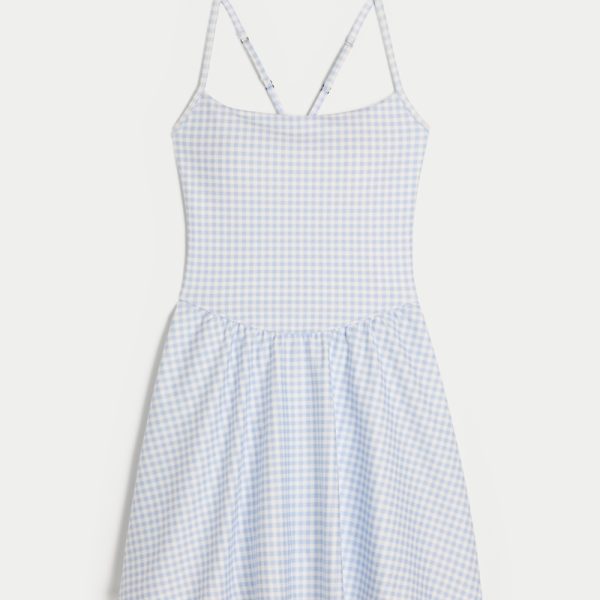 Gilly Hicks Active Strappy Back Dress - powder blue gingham