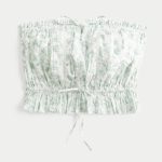 Easy Crop Strapless Lace Inset Tube Top - white floral
