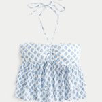 Tiered Halter Babydoll Top - white pattern