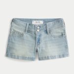 Low-Rise Light Wash Denim Shortie Shorts - light