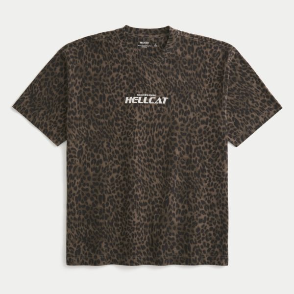 Boxy Heavyweight Leopard Print Dodge Hellcat Graphic Tee - dark brown print