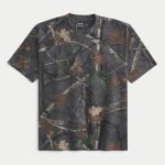 Boxy Heavyweight Washed Crew T-Shirt - dark gray camo