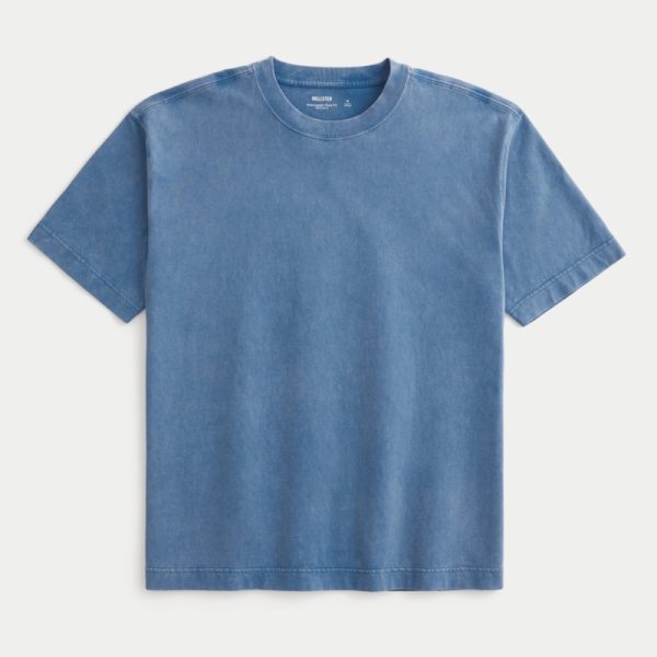 Boxy Heavyweight Washed Crew T-Shirt - washed light blue