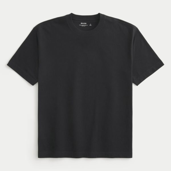 Boxy Heavyweight Washed Crew T-Shirt - black