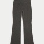 Gilly Hicks Sweater-Knit Foldover Waist Boot Pants - dark heather grey