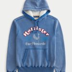 Waffle-Lined Laguna Graphic Surf Crew Graphic Hoodie - washed blue