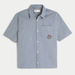 Boxy Short-Sleeve Cherry Graphic Shirt - slate check