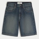 Washed Black Baggy Denim Shorts - dark