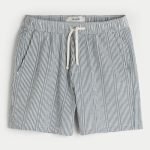Mid-Thigh Linen-Blend Pull-On Shorts - dark teal stripe