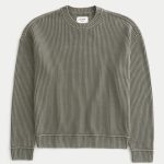 Striped Crew Sweater - washed olive