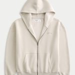 Boxy Zip-Up Hoodie - cream