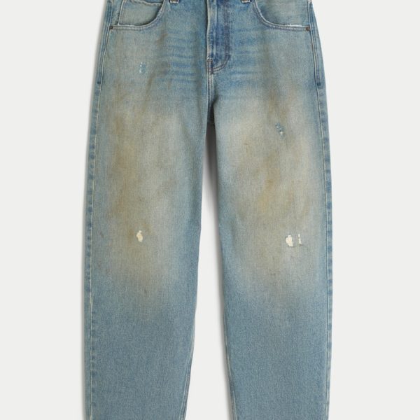 Greased Medium Wash Skater Baggy Jeans - medium with effect