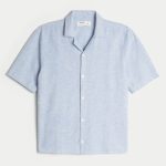 Linen-Blend Short-Sleeve Pattern Shirt - light heather blue