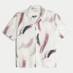 Linen-Blend Short-Sleeve Pattern Shirt - cream pattern