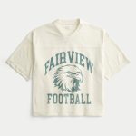 Boxy Crop Fairview Football Graphic Jersey - dark cream