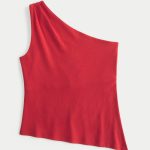 Asymmetrical One-Shoulder Top - cherry red