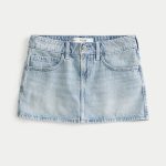 Low-Rise Embroidered Bow Denim Mini Skort - light