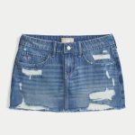 Low-Rise Ripped Dark Wash Denim Mini Skort - dark ripped