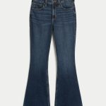 High-Rise Dark Wash Embroidered Florals Flare Jeans - dark