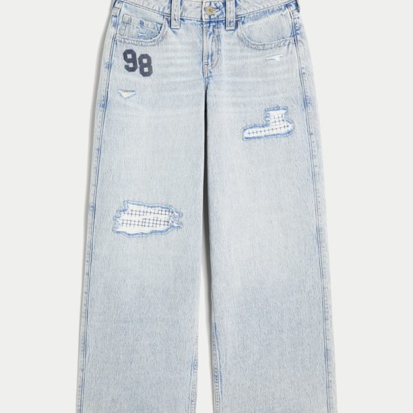 Low-Rise Dark Wash Super Baggy Jeans - light ripped