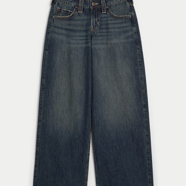 Low-Rise Dark Wash Super Baggy Jeans - dark