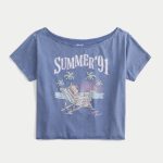 Easy Off-the-Shoulder Snoopy Graphic Tee - blue